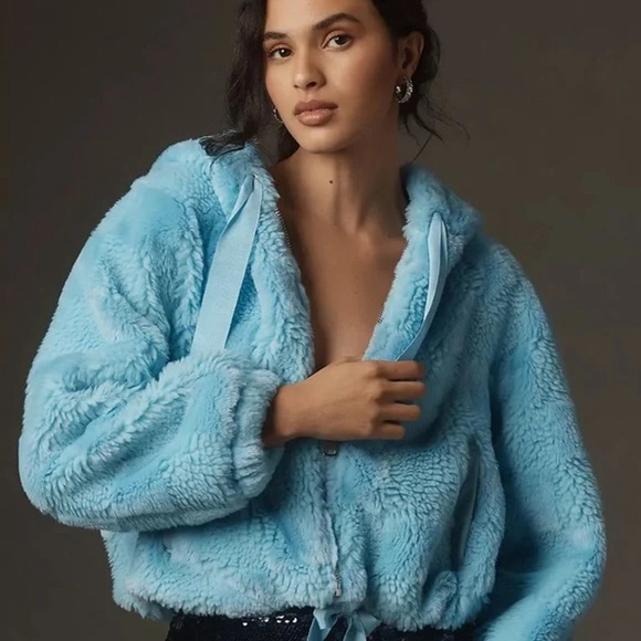 Women's Anthropologie Blue Teddy Jacket M - Picture 2 of 8